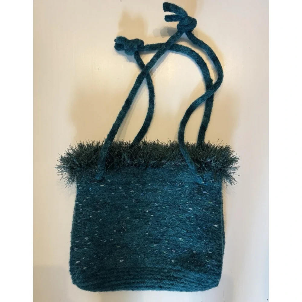Hand Felted Teal Wool Blend Tote Bag Boho Fairy Grunge Artisan Handmade